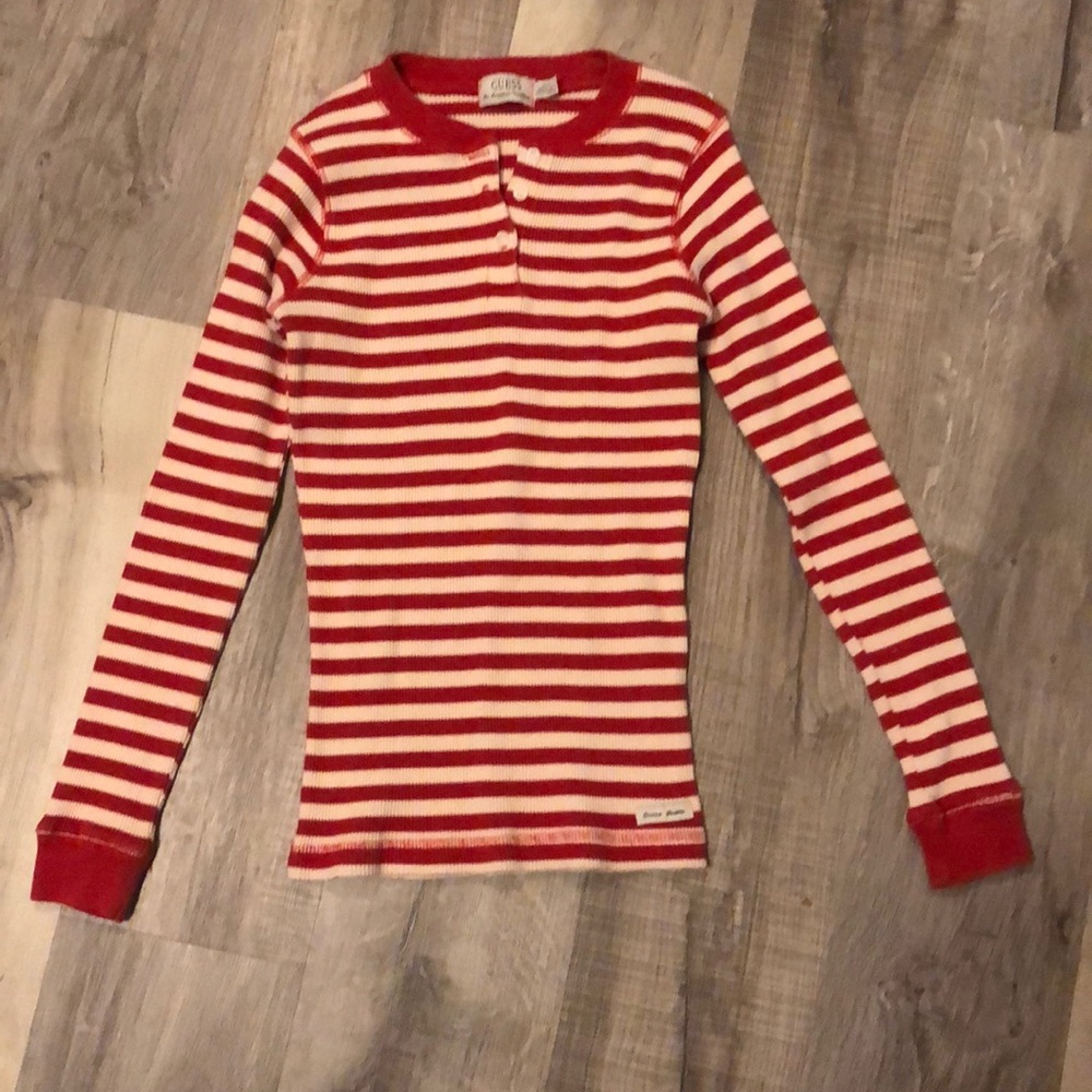 GUESS Red and White Striped Thermal